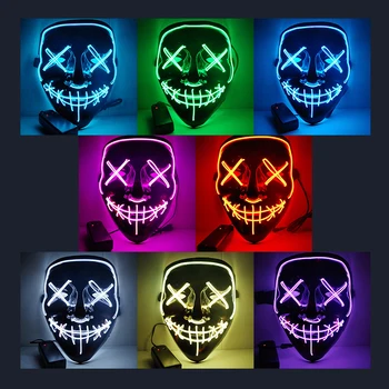 

10PCS/LOT Halloween Mask LED Light Up Party Mask The Purge Election Year Great Funny Masks Festival Cosplay Costume Glow In Dark