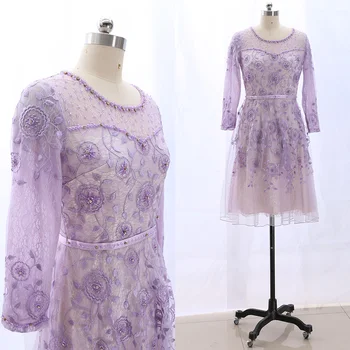 

MACloth Lavender Short Scoop Neck Knee-Length Short Crystal Lace Prom Dresses Dress M 265365 Clearance