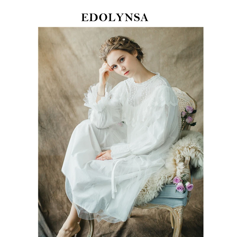 

Chiffon Nightgowns Sleepshirts 2019 Nightgown Female Night Wear Solid Sleepwear Lace Home Dress Nightdress Sleep & Lounge #H361