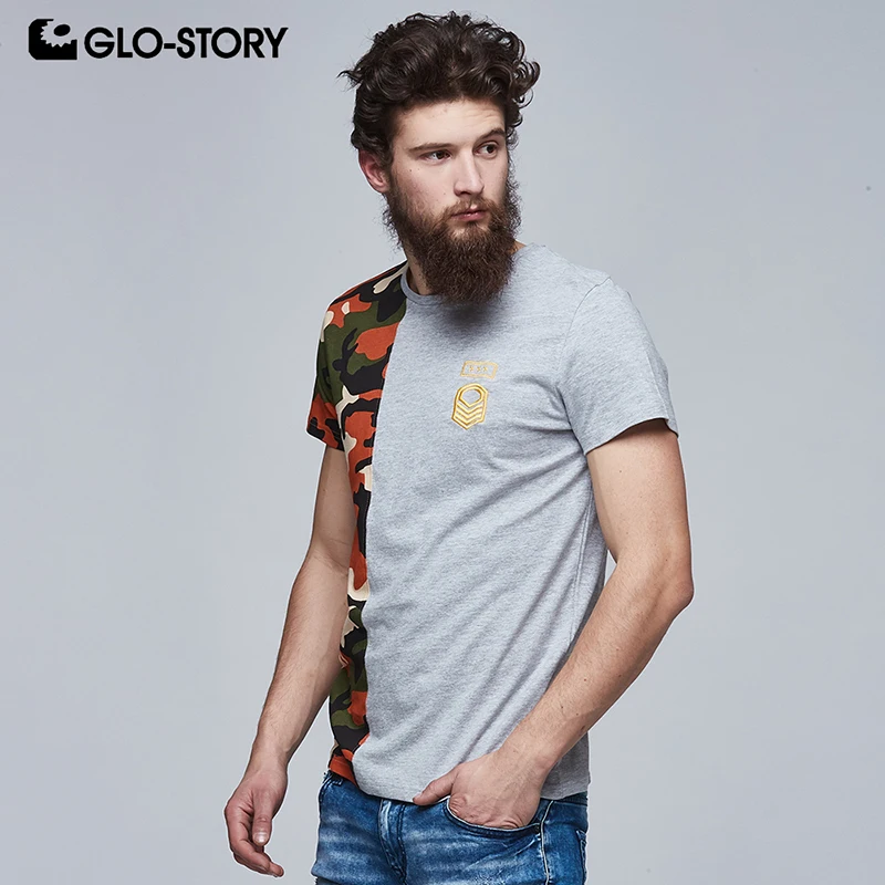 GLO STORY Мужская модная Однотонная футболка в стиле панк камуфляжная летняя с