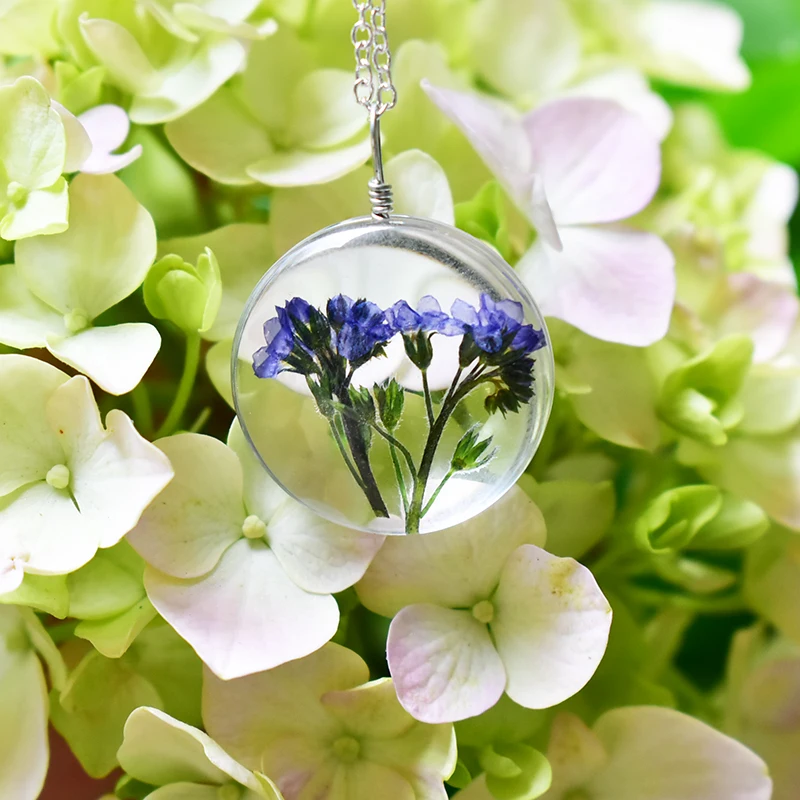 1 шт. сушеный цветок ожерелье Настоящее forget-me-Not живое растение Посеребренная Подвеска ожерелье ювелирные изделия