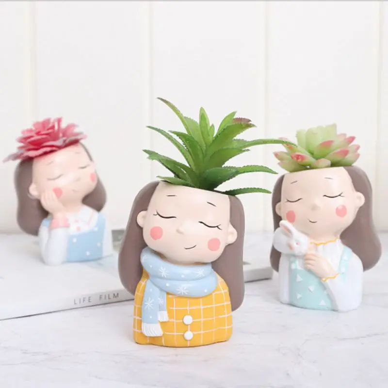 

Cute Girls Shaped Flower Pot Succulent Cactus Plant Pots Bonsai Planter For Home Garden Office Desktop Decoration