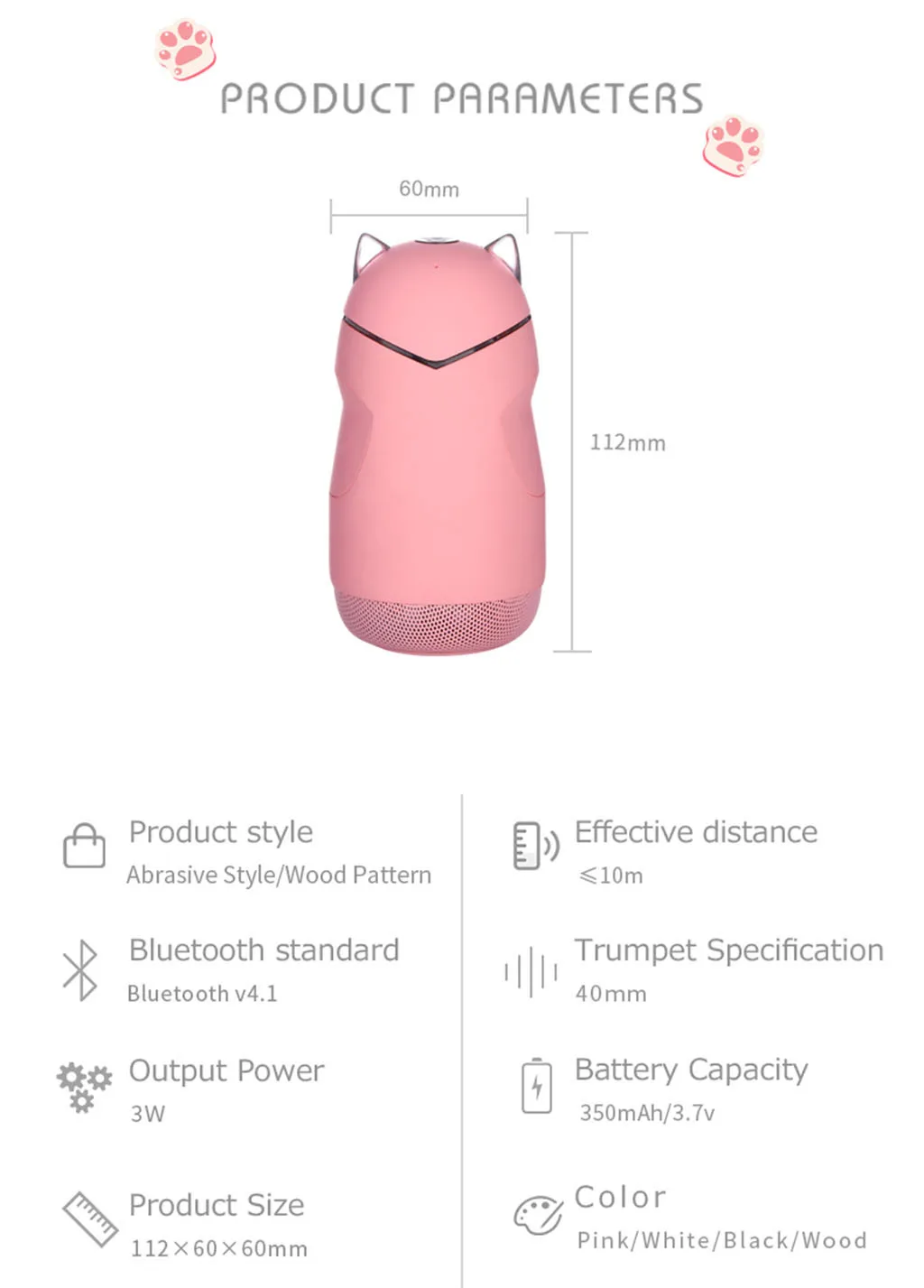 VOBERRY мини Котенок 3D Bluetooth Портативный мультфильм открытый динамик музыкальный