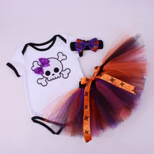 Комплект из 3 предметов для маленьких девочек, костюм с черепом, фиолетовая, 1, хэллоуинская пачка, детский комбинезон, юбка-пузырь, повязка на голову, детская одежда для фотосъемки