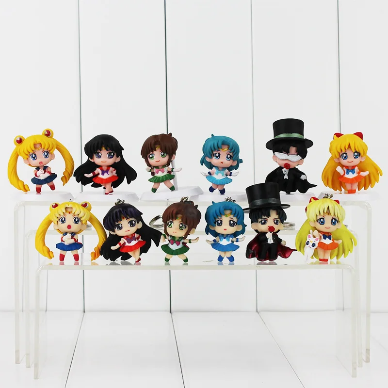 

Sailor Moon Figures Tsukino Sailor Mars Mercury Jupiter Venus Saturn Pvc Figure Keychain with base Toys Doll Free Shipping