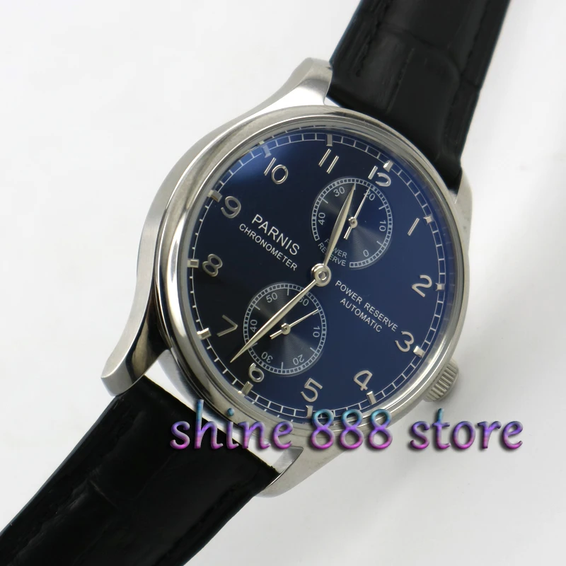 

43mm parnis black dial Black strap Power Reserve Automatic men Watch
