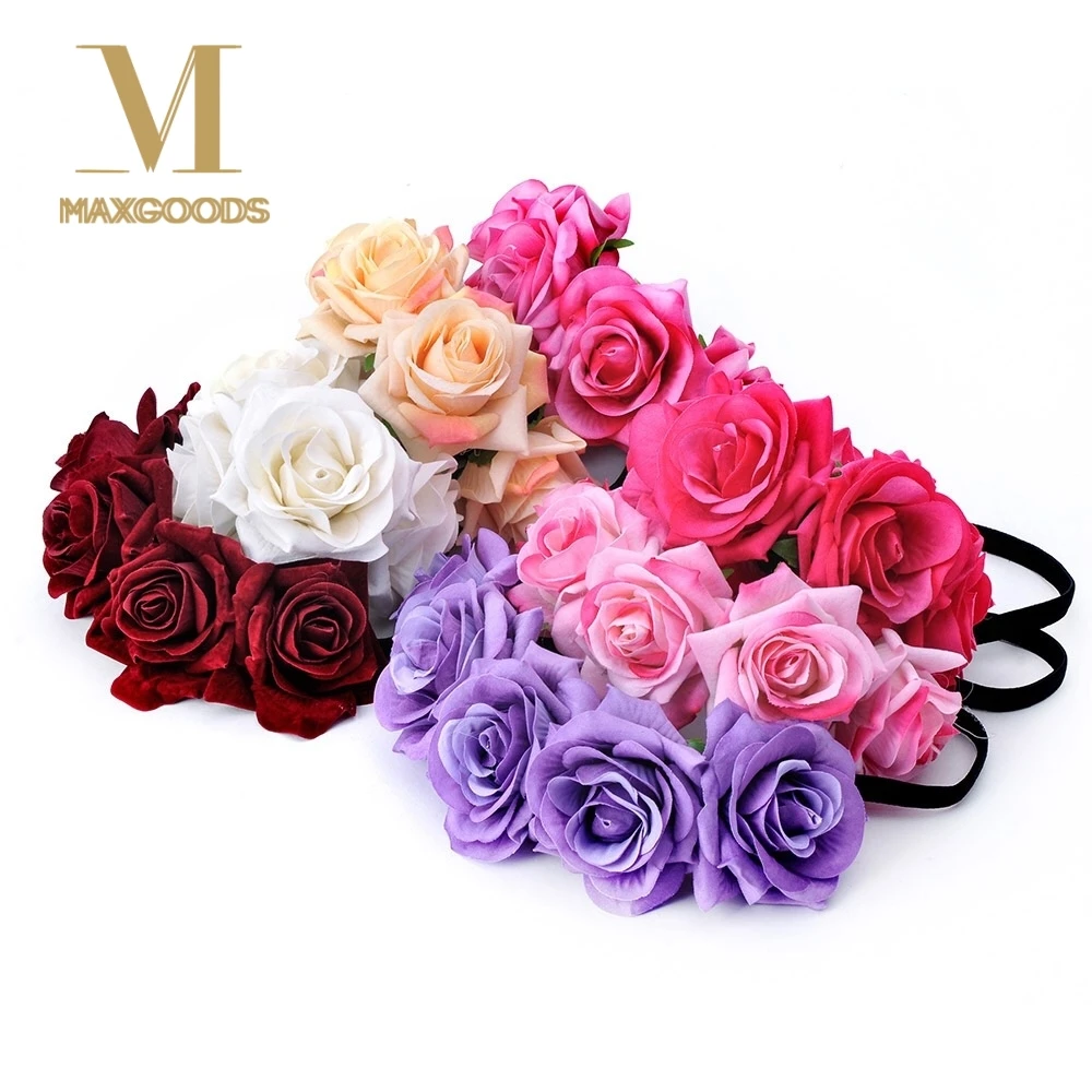 

Women Girls Flowers Headband Red Rose Floral Crown Wreath Garland Headpiece Bridal Wedding Hair Accessories