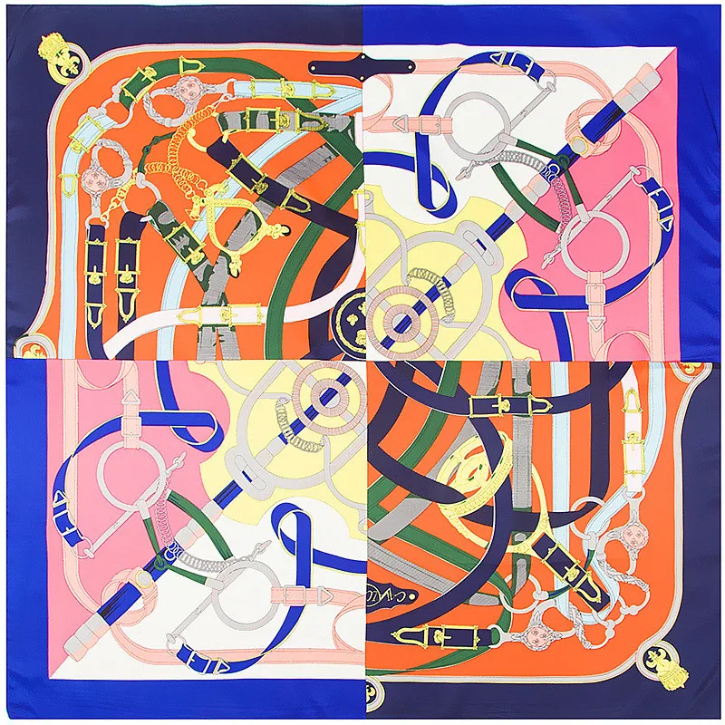 

POBING 100% Silk Scarf Luxury Brand Melt Chain Neckerchief Large Headscarf Square Scarves Lady Foulard Female Bandana 100*100CM