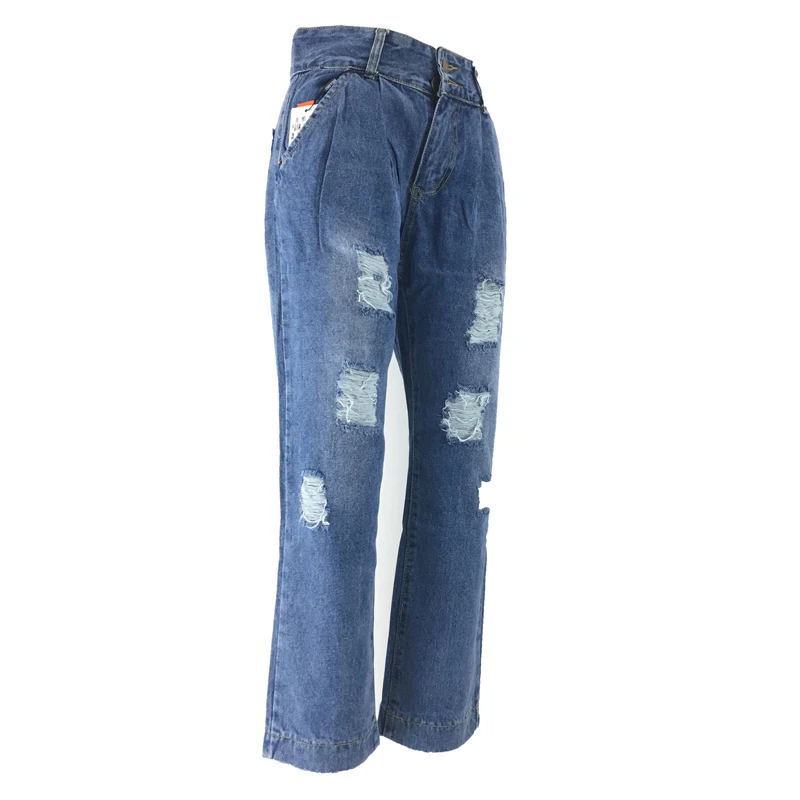 

2019 New Women Bleached Casual Denim Skinny Jeans Ripped Pants High Elastic Trousers Jeans Color Blue