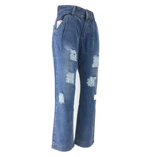 2019 New Women Bleached Casual Denim Skinny Jeans Ripped Pants High Elastic Trousers Jeans Color Blue ripped bleached denim pants
