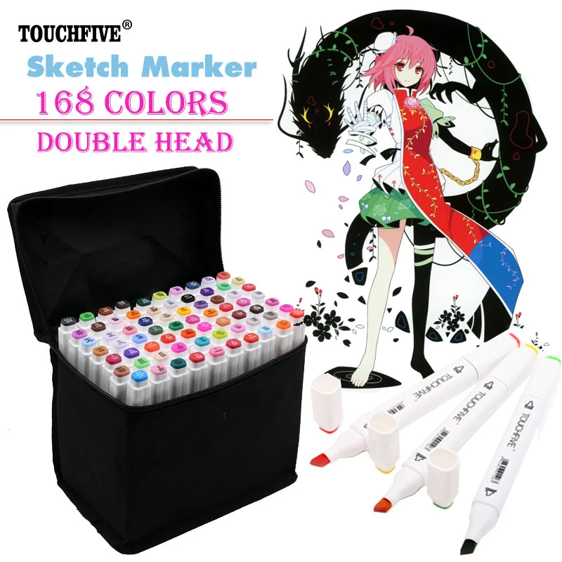 

TOUCHFIVE 168 Sketch Marker Set Art Marker Alcohol Based Dual Head Brush Pen For Drawing Manga Art Supplies