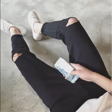 Мода, джинсы, шаровары, летние, джинсовые, мужские, до колена, хип-хоп, черные, синие, уличные, городские, однотонные, джинсы для подростков, узкие брюки