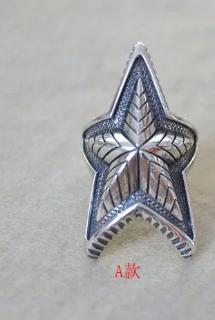 A Ретро тайская Серебряная пятиконечная звезда кольца указательный Регулируемый кольца из стерлингового серебра 925 - Цвет основного камня: A