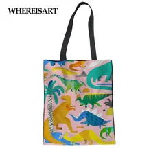 WHEREISART динозавр животный узор Студенческая Холщовая Сумка женская многоразовая Складная Большая сумка для покупок для девочек на плечо дорожные сумки Новинка