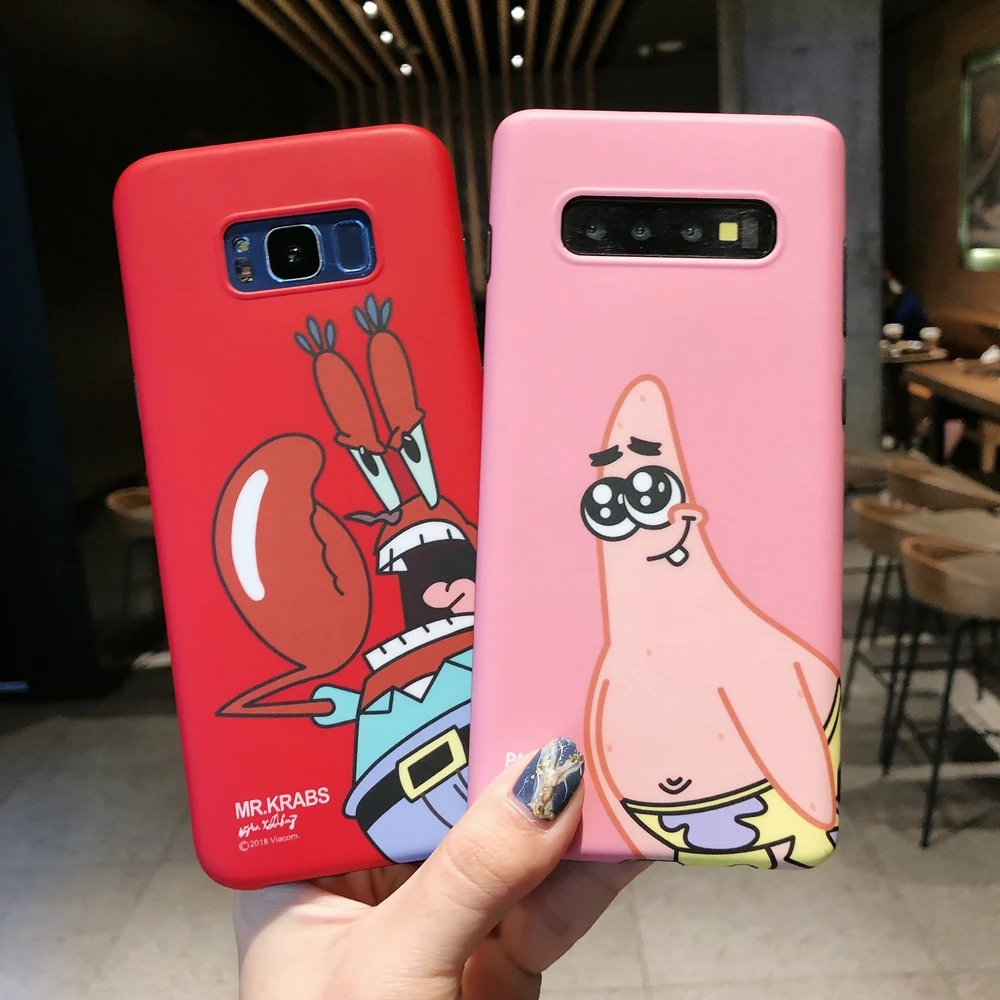 

Cartoon SpongeBobs Phone Case for Samsung S8 S9 S10 Plus Scrub Soft Cover for Samsung S10E Note8 Note9 A8s A9s Cute Disneys Case