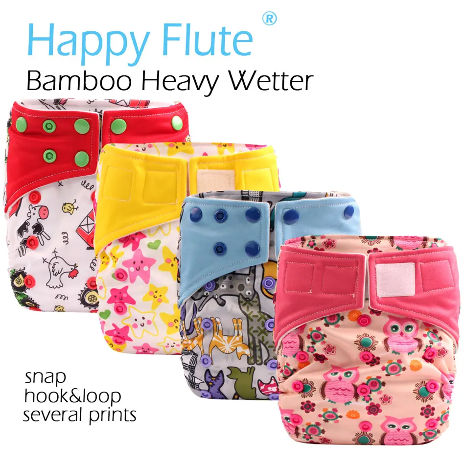 

(5pcs/lot) HappyFlute OS Bamboo AI2/Heavy Wetter OS Cloth Diaper,bamboo inner with two bamboo inserts,fits 3-15kg baby
