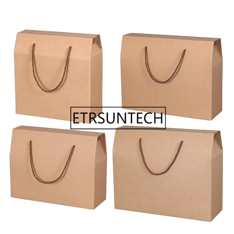 

30pcs/lot Large Kraft Paper Gift Box With handle portable Ecofriendly Kraft Paper food Packing Box 4 Size