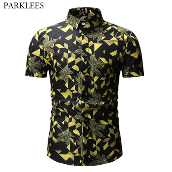 

Summer Short Sleeve Hawaiian Shirt Men 2019 Brand New Leaf Print Casual Beach Aloha Floral Shirt for Men Camiseta Hombre XXXL