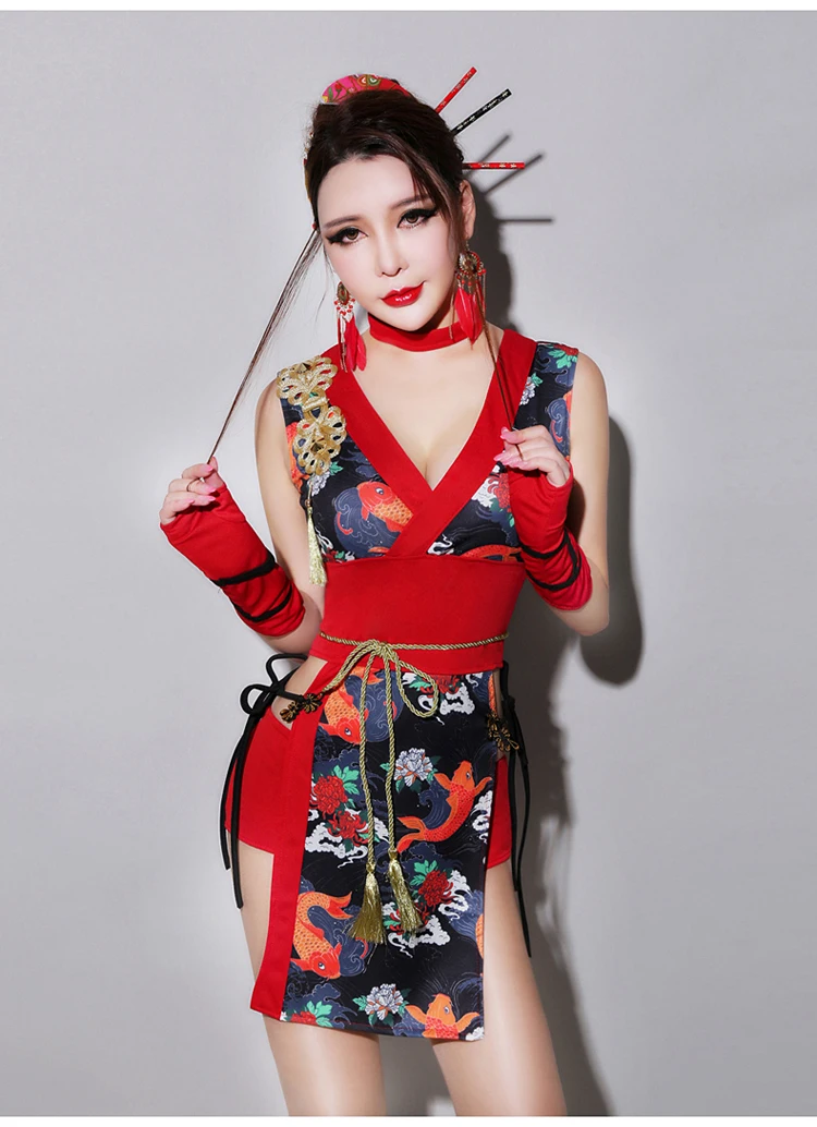 Сексуальный танцевальный барный DS костюмы Cheongsam клубная певица для выступлений косплей одежда в стиле кимоно для леди