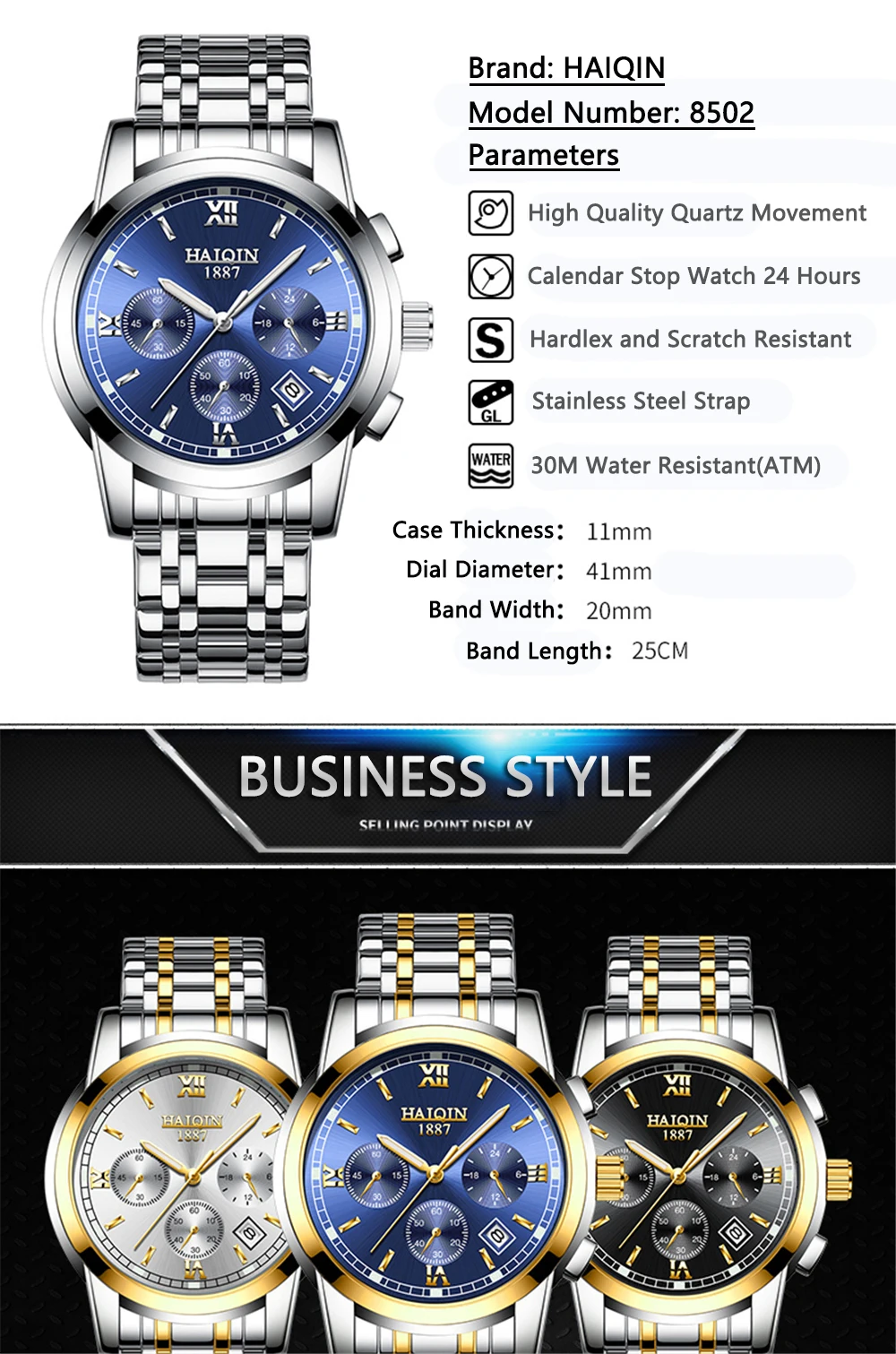 Haiqin, черные кожаные мужские часы, кварцевые аналоговые военные спортивные часы, Топ бренд, повседневные водонепроницаемые мужские наручные часы, Relogio Masculino