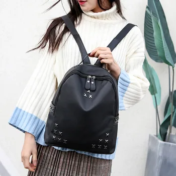 

2019 Backpack Women Fashion Simple Rivet Backpack Nylon College Wind mochila mochila mujer mochila feminina mochilas sac plecak