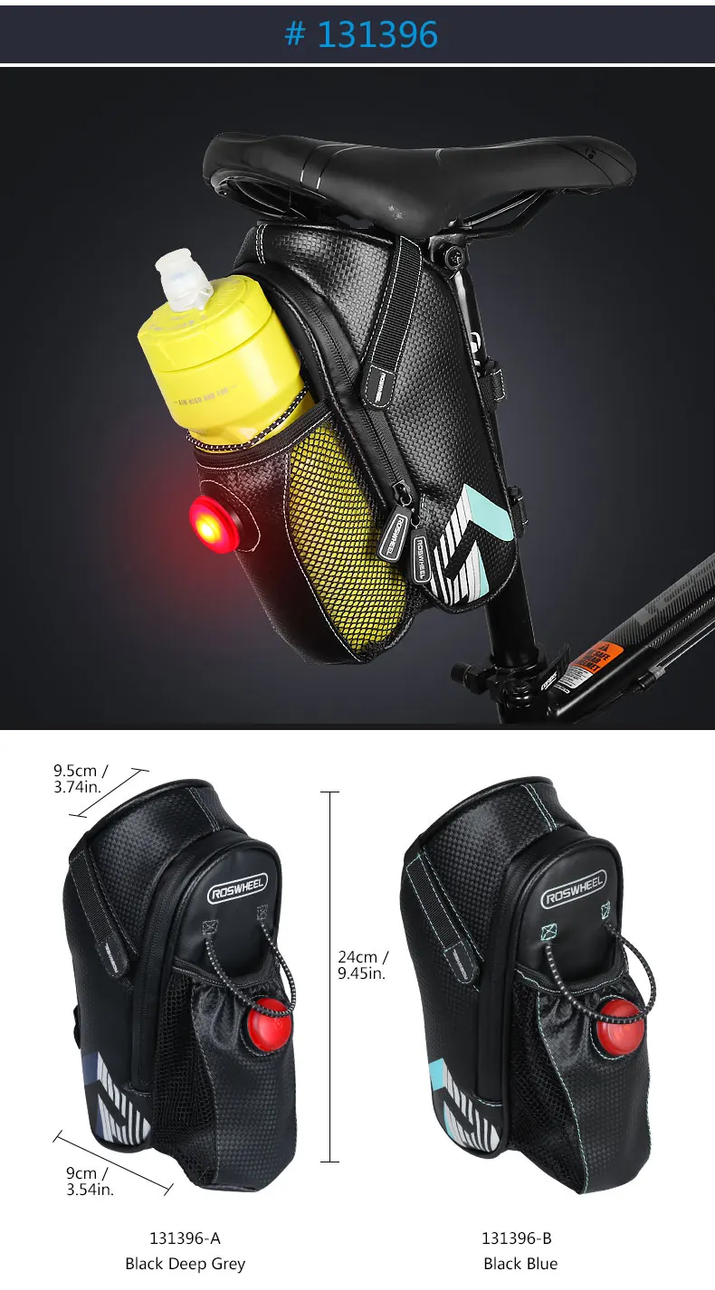 Clearance ROSWHEEL Bicycle Saddle Bag W/ Water Bottle Pouch or LED Tail Light Seat Post Storage Pannier Pack Bycicle Bolsa 131396 0 Clearance ROSWHEEL Bicycle Saddle Bag W/ Water Bottle Pouch or LED Tail Light Seat Post Storage Pannier Pack Bycicle Bolsa 131396 0