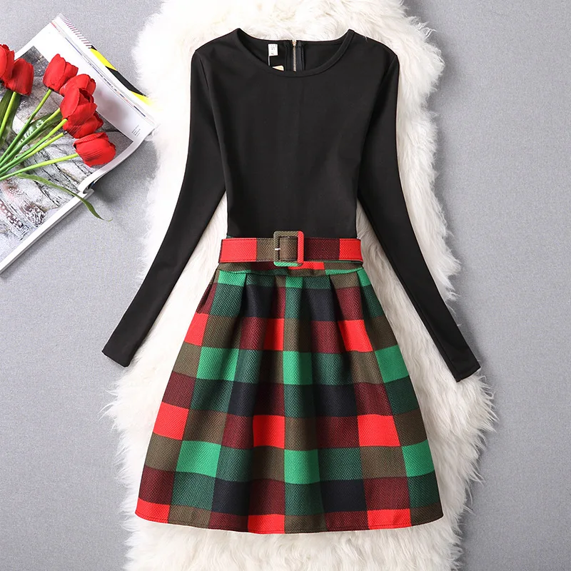 

2019 mama style new arrival o-neck color block new dress above knee mini patchwork sheath slim A-line sashes female dress