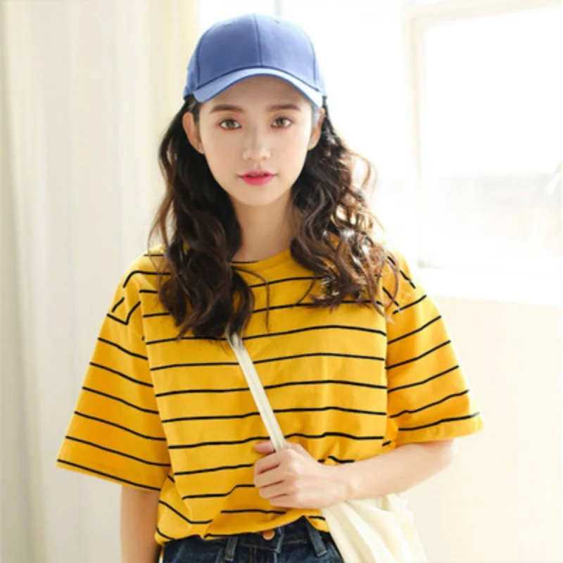 

Harajuku Woman Tshirt Summer Vintage Striped Tops Short Sleeve T Shirt Women Casual Tee Tops Femme