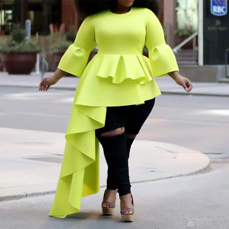 

Falbala Women Blouse Tops African Style 2019 Summer Long Asymmetric Blouse High Waist Plus Size Elegant Party feminine blouses