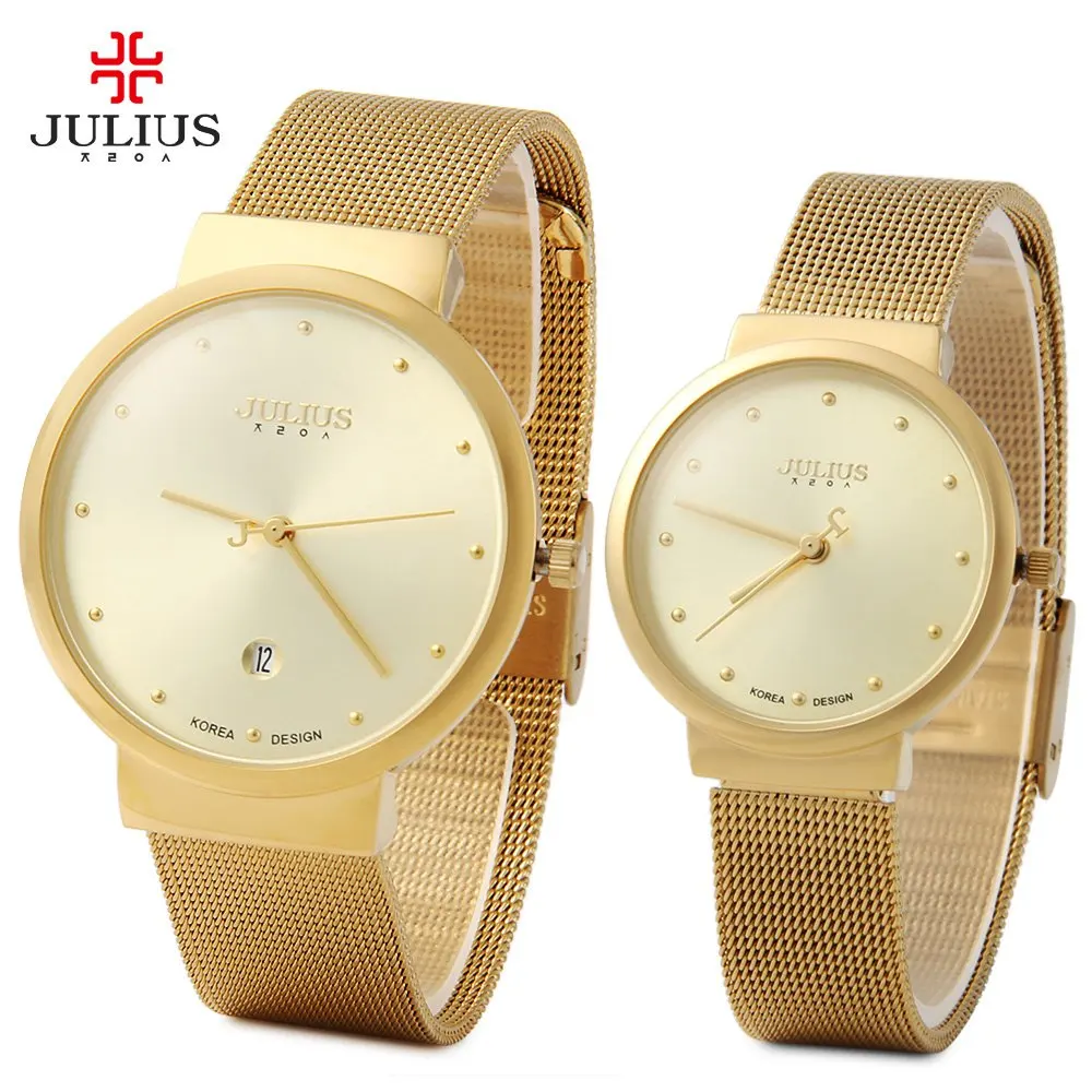 Julius 2016 Luxury Brand Couple Watches Lovers Waterproof Dress Watch Men Women Ultra Thin Full Steel