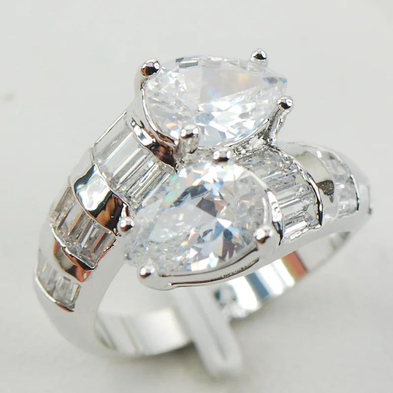 

White Crystal Zircon Women 925 Sterling Silver Ring F958 Size 6 7 8 9 10