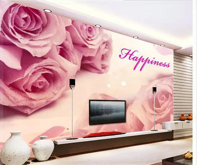 New large wallpaper Custom Pink roses stereo mural wall paper papel de parede stickers 8511 3d board | Обустройство дома