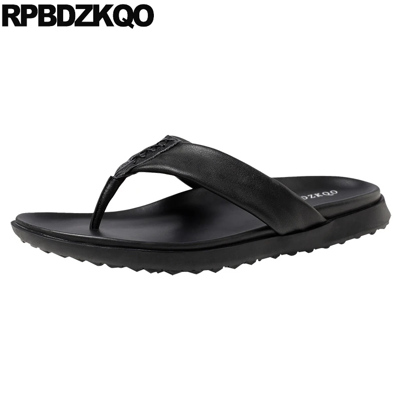 

soft summer leather black slides italian flip flop slip on slippers sandals native luxury designer shoes men high quality beach