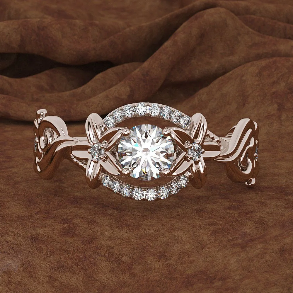 18k розовое золото, цветок, циркон, бриллиант, обручальное кольцо для женщин, Anillos De Gemstone Bizuteria, кольца с бриллиантами, бриллиант, NoEnName