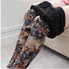 Autumn Winter Women's High Elasticity  Plus Velvet  Leggings Female Plus Size Fleece Trousers Flower Print Velvet Pencil Pants ► Photo 1/6