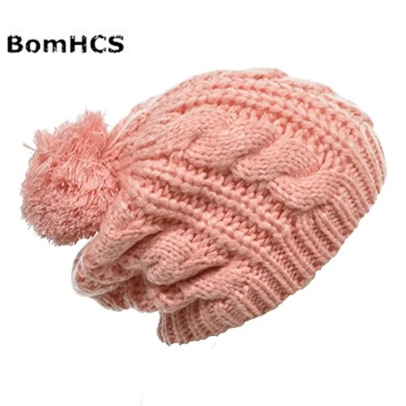 BomHCS HANDBYHAND Нью-Йорк Solid коренастый кабель вязаная шапка Pom тепло громоздкая Hat