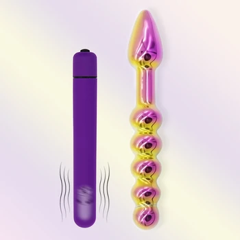 Combined Adult Colorful Glass Anal Butt Plug Masturbator Vagina Stimulate Ball Anal Plug Smooth Glass Dildo Vibrator Gay Sex Toy 1