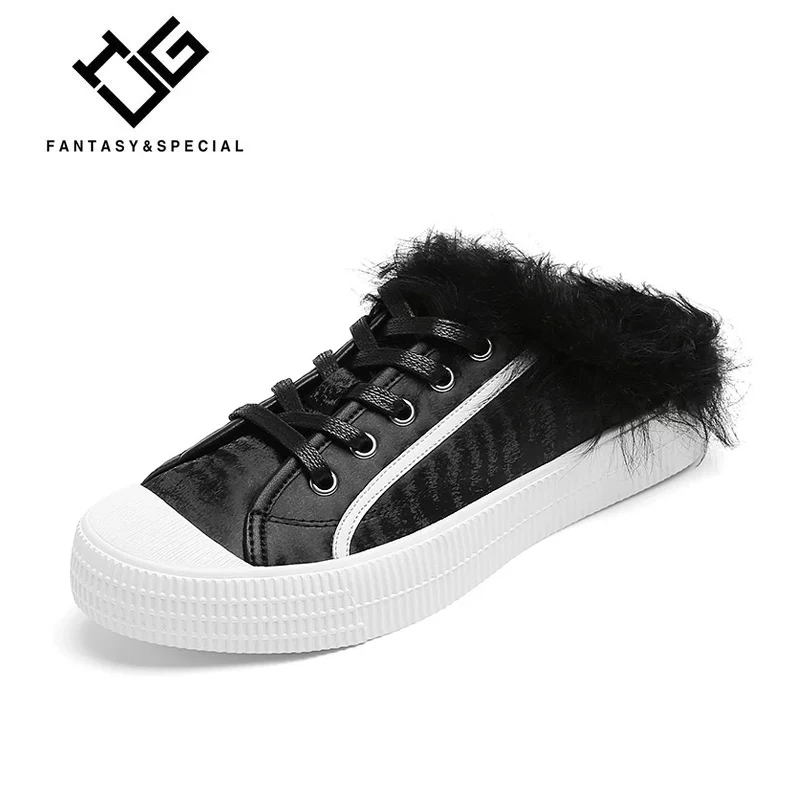 

IGU Flat Shoes Women Genuine Leather Black Fur Casual Outdies Shoes For Females Brand Female Footwear Shoes For Women Creepers