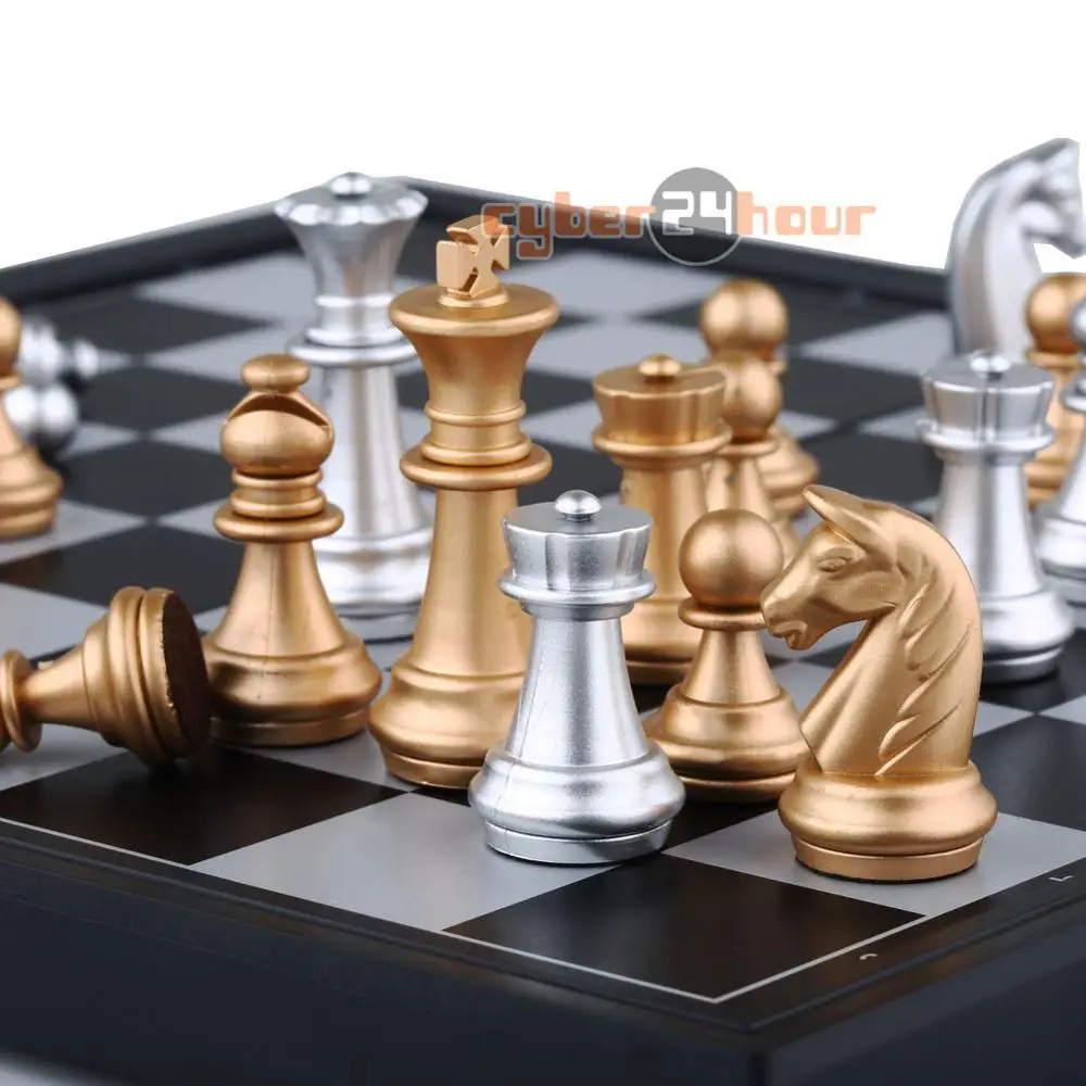 NEW chess,Silver & gold pieces chess,Folding board