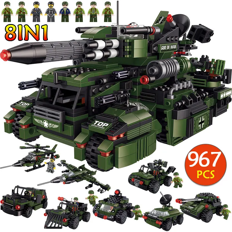 

Military Vehicle soldier set Blocks Compatible City Army Weapon Helicopter DIY Bricks Educational Children Toys