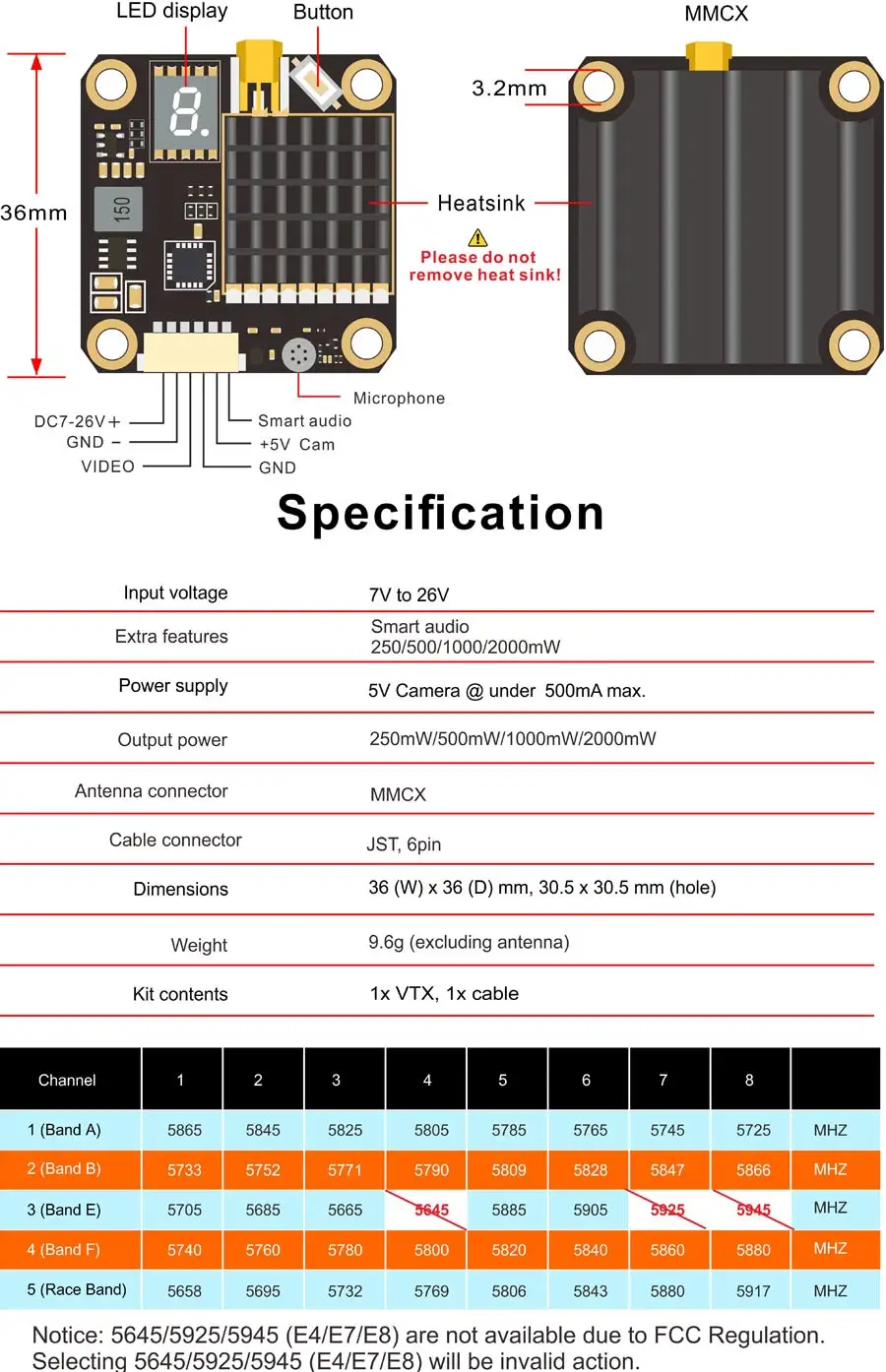 AKK FX2-Dominator поддержка Smart audio 250 мВт/500 МВт/1000 мВт/2000 МВт переключаемая мощность и OSD конфигурация с выходом 5 В с микрофоном