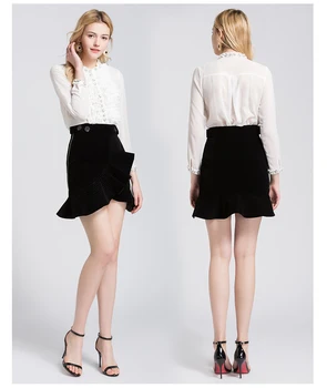 

Urumbassa Women Skirt suits Sexy see-through blouses+Mini Skirts Two piece set 2018 Spring summer OL suits S275