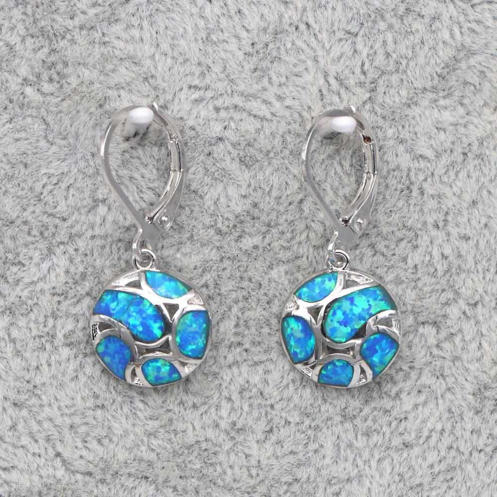 JLE150 New White / Blue Simple Round Geometric Pattern Fire Opal Earrings Women Fashion Jewelry