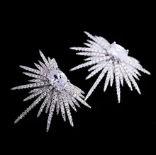 AAA de Lujo Premium Completa Pave Cubic Zirconia Flor Tachona Los Pendientes de Plata Plateó La Joyería de La Boda para Las Mujeres