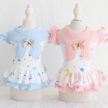

2019 Spring and Summer Newest Pet Clothes with Bunny Printed Strawberry Decor Flying Sleeve Blue Pink Skirt Pug Dresses Dog