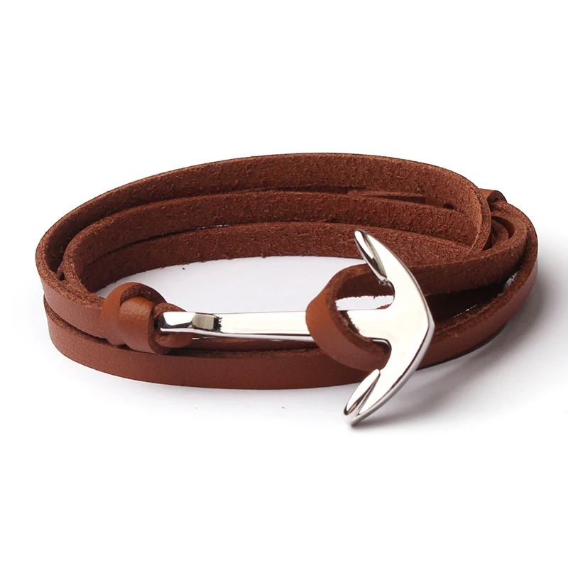NIUYITID Men Anchor Bracelet Jewelry Brown Black Rope Chain Leather Bracelets Trendy 2019 Unisex Women Man Bracelent Male (5)