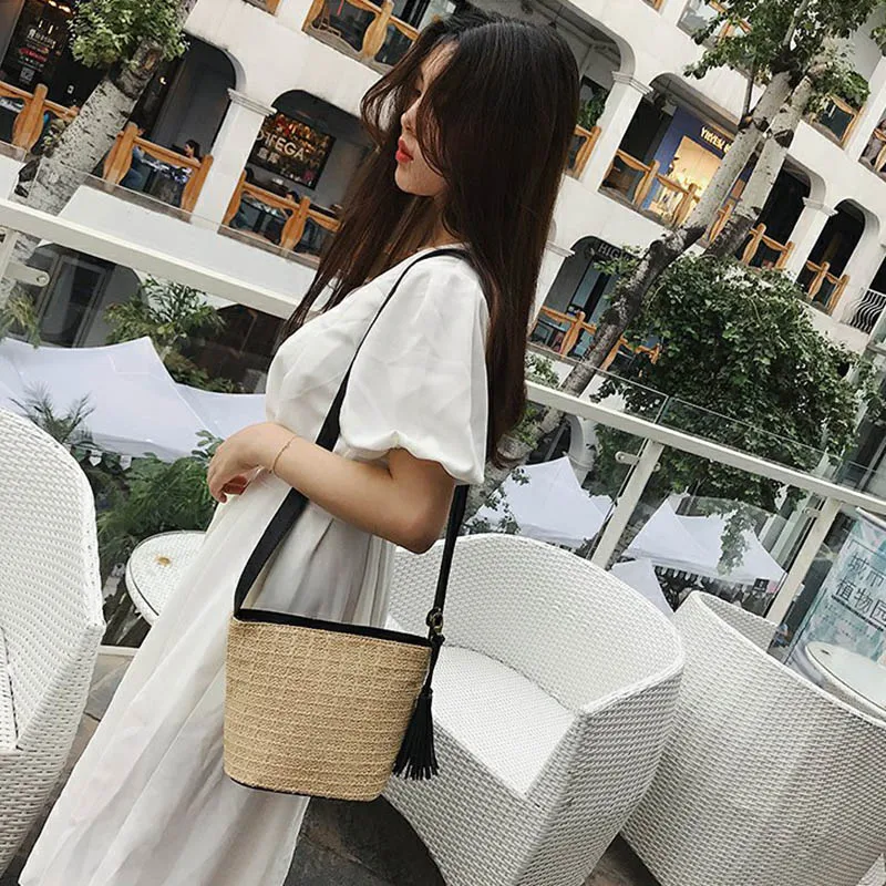 Women Tassel Beach Straw Bag Bohemian Female Summer Holiday Handbag Fashion Woven Lady Shoulder Bag Travel Mini Crossbody SS3272 (15)