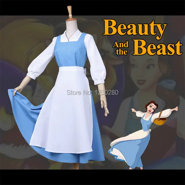 beauty and the beast belle cosplay costume blue apron suit halloween costumes for adult women dress
