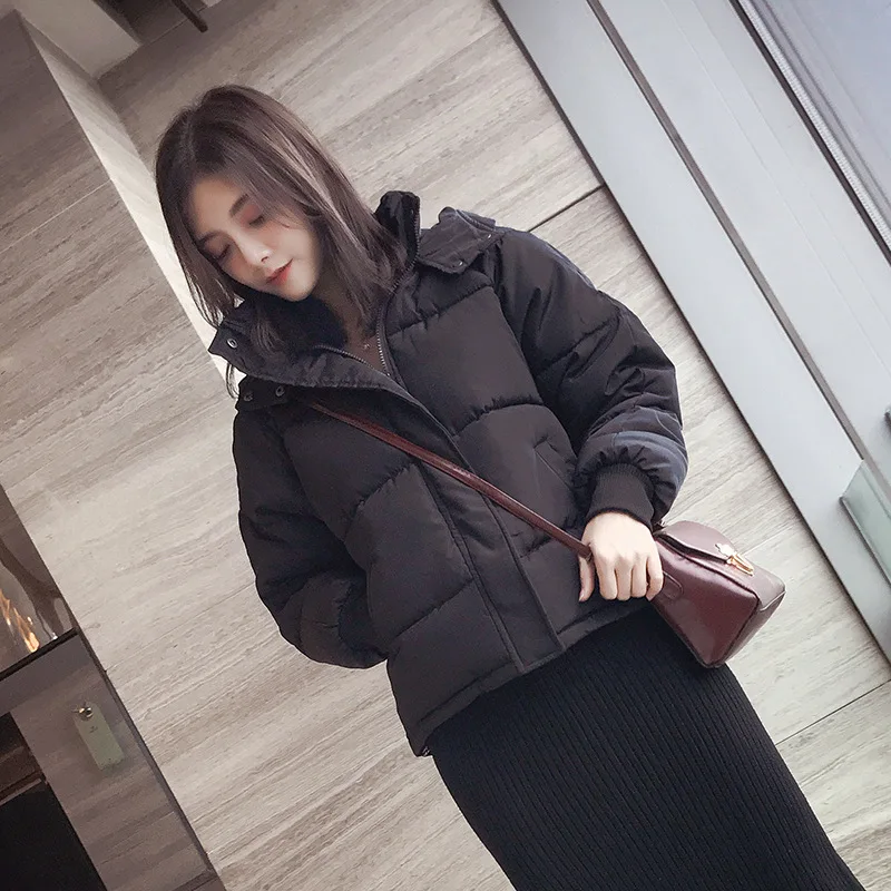 

2018 Autumn/Winter Solid Cotton Coat Women New Short Hooded Thick Zipper Winter Jacket Long-sleeved with Pocket Mujer Casaco
