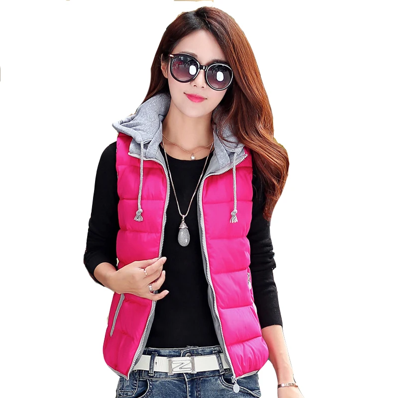 Plus size zip up puffer vests for women oversized winter warm hooded